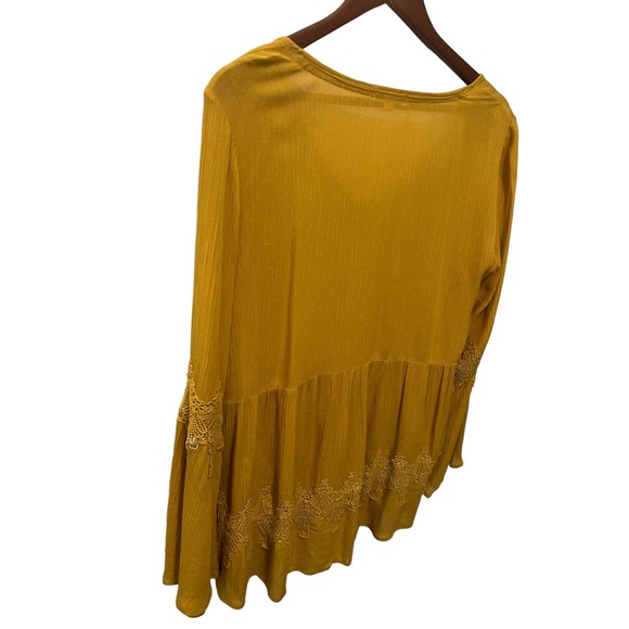 TAYLOR & SAGE MUSTARD YELLOW EMBROIDERY LACE DETAIL BELL SLEEVE BOHO BLOUSE SZ S - Picture 11 of 11